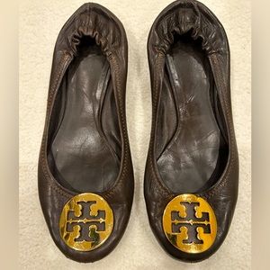Dark Brown Tory Burch Minnie Travel Ballet-Size 8